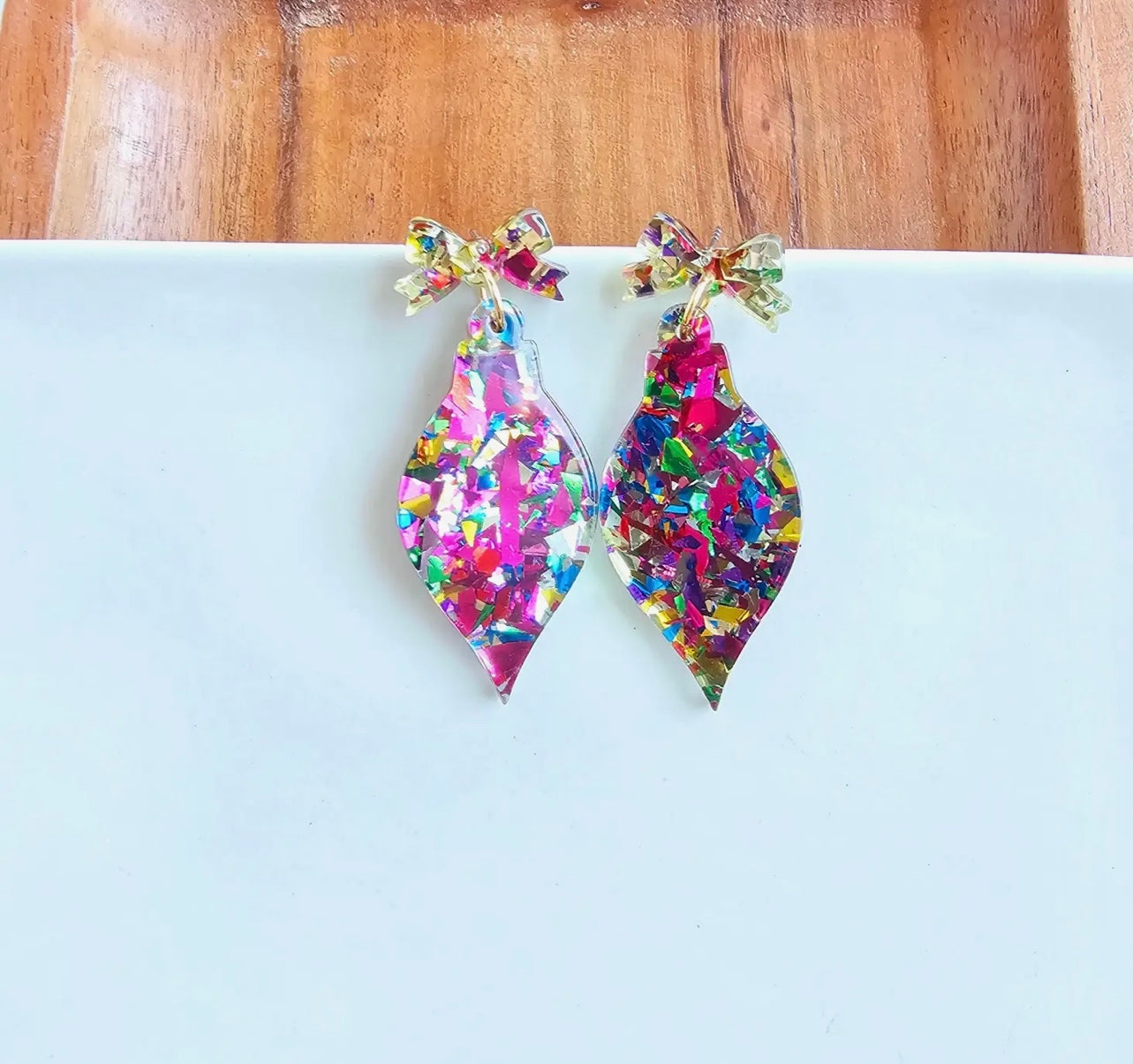 Christmas Ornament Pink Sparkle Earrings