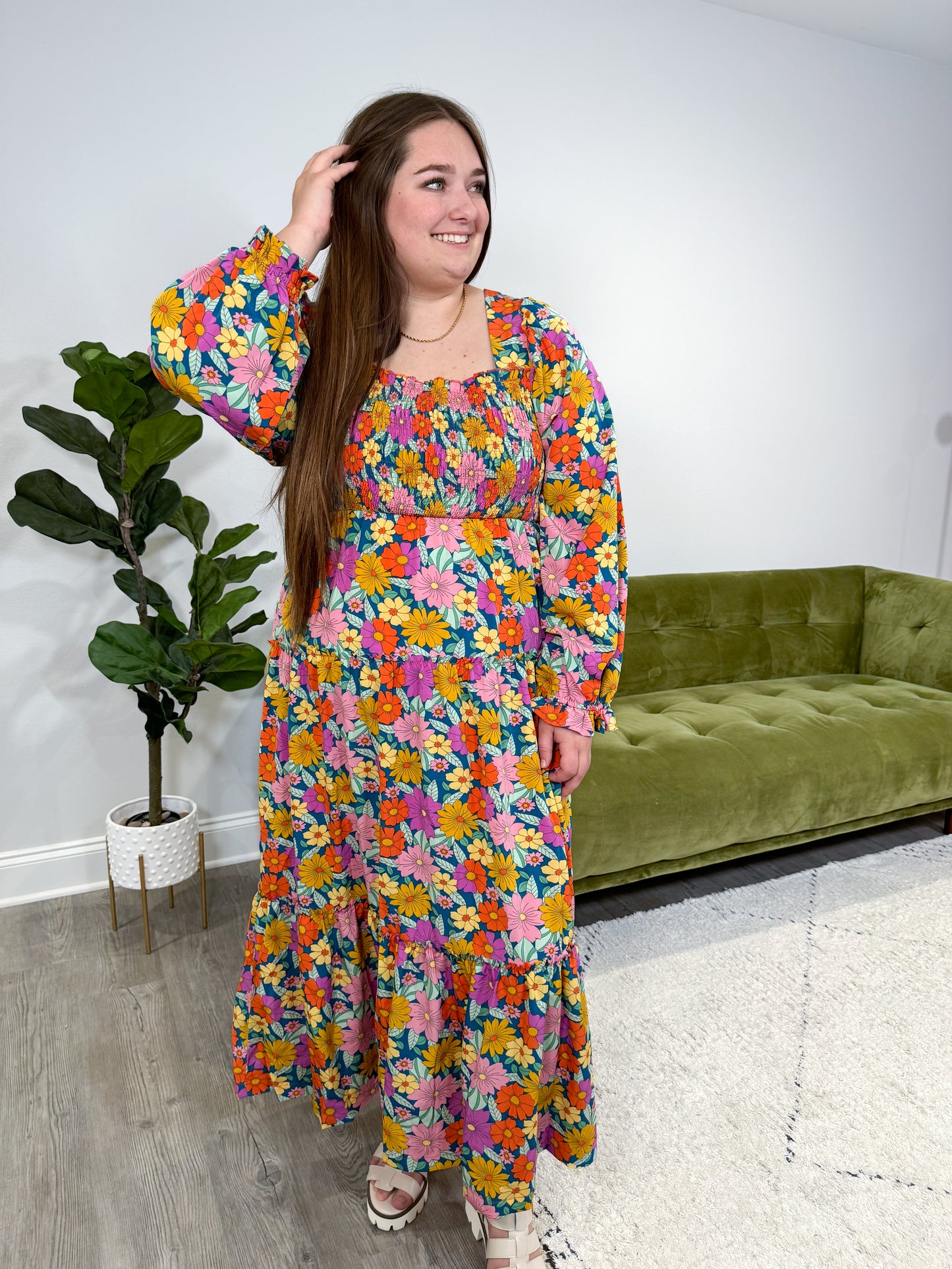 CURVY/REG James Floral Smocked Dress