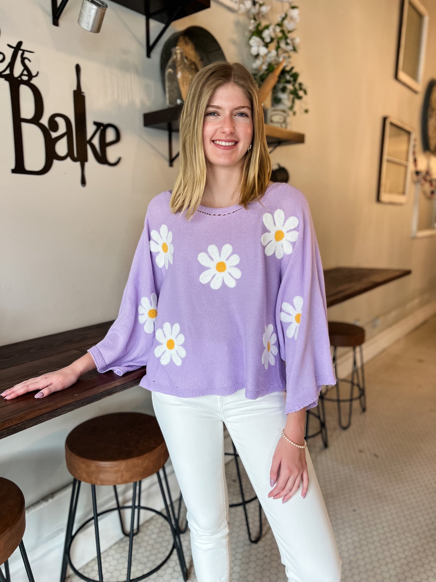 Lavender Retro Daisy Sweater