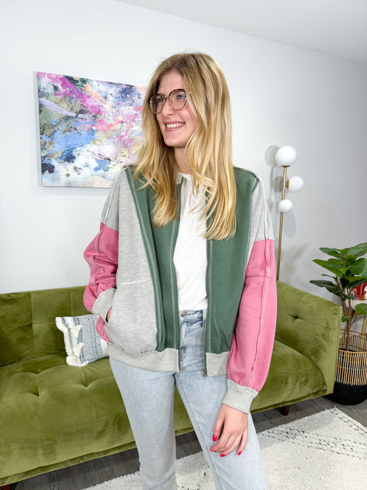 Sloan Color Block Bomber Jacket