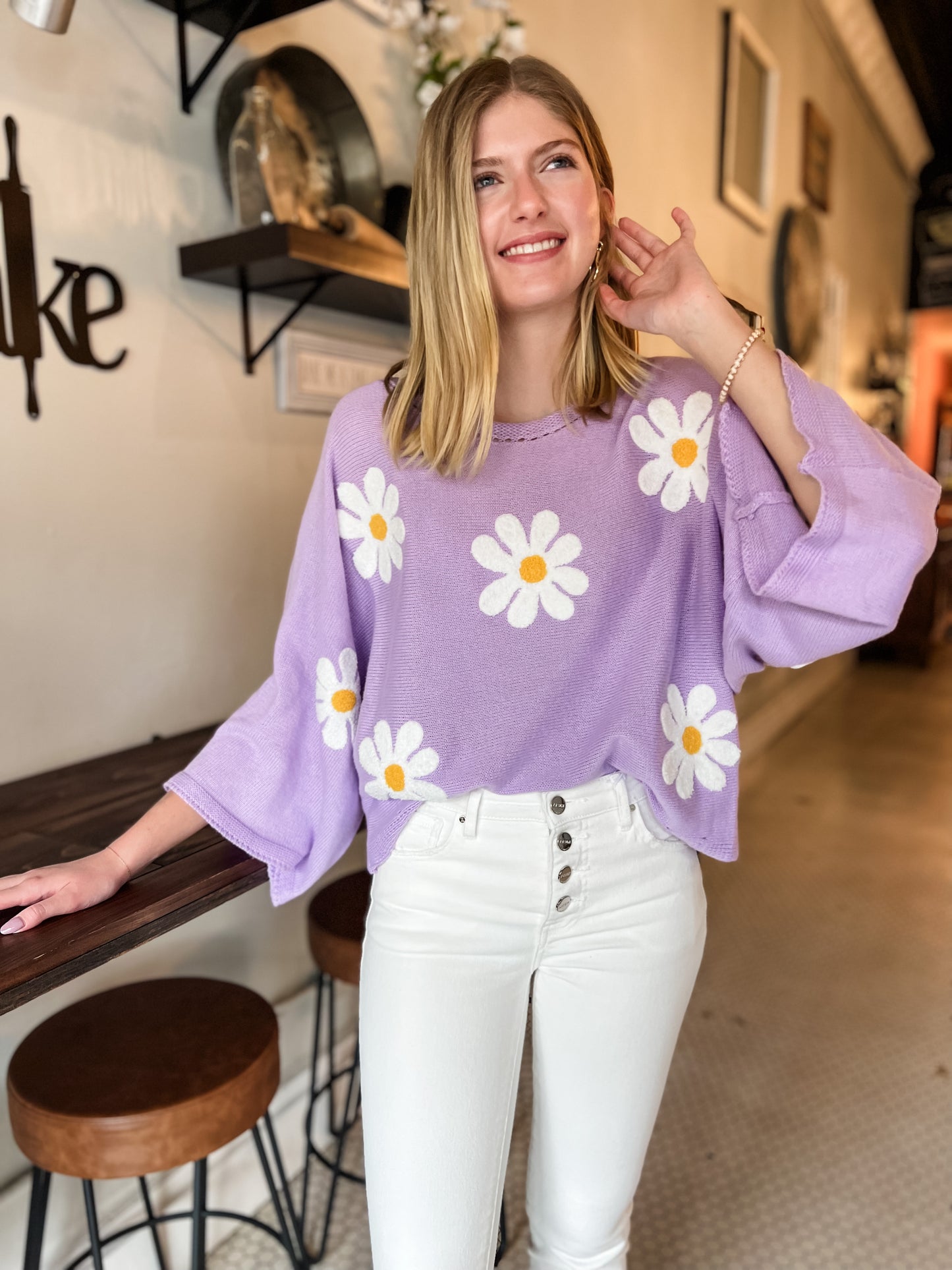 Lavender Retro Daisy Sweater