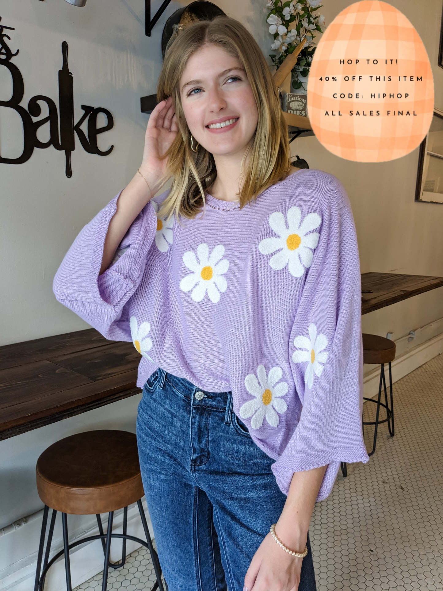 Lavender Retro Daisy Sweater