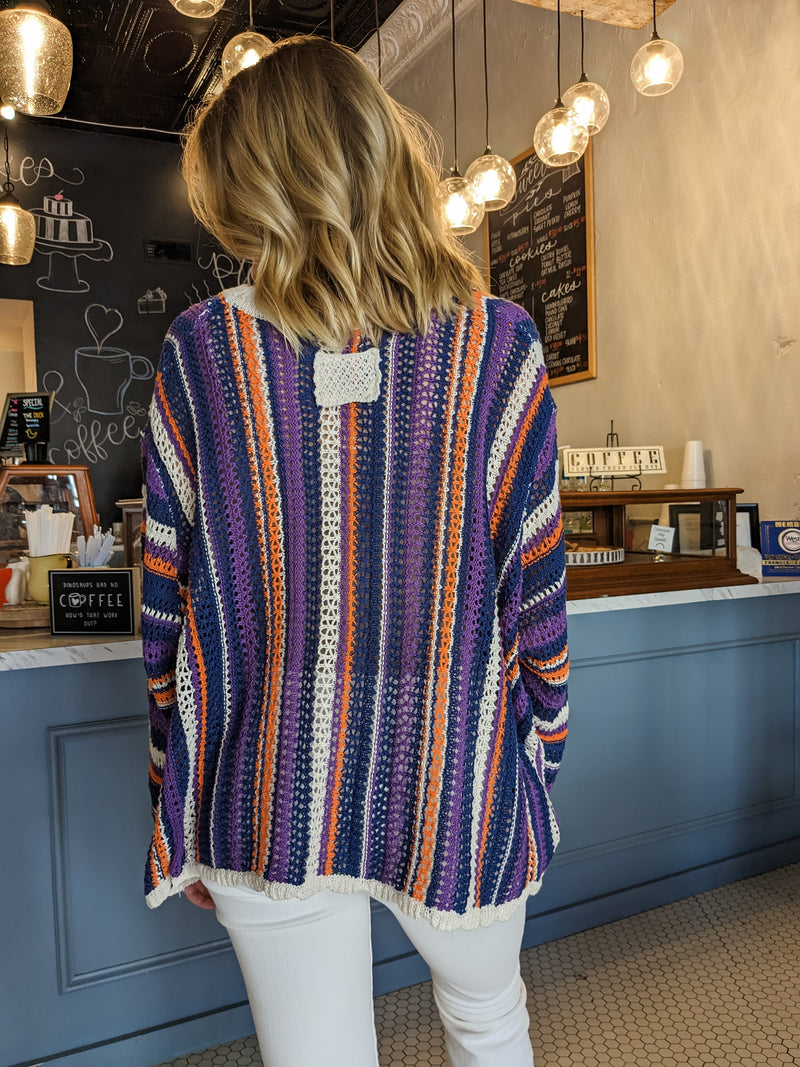 POL Multi Stripe Crochet Sweater