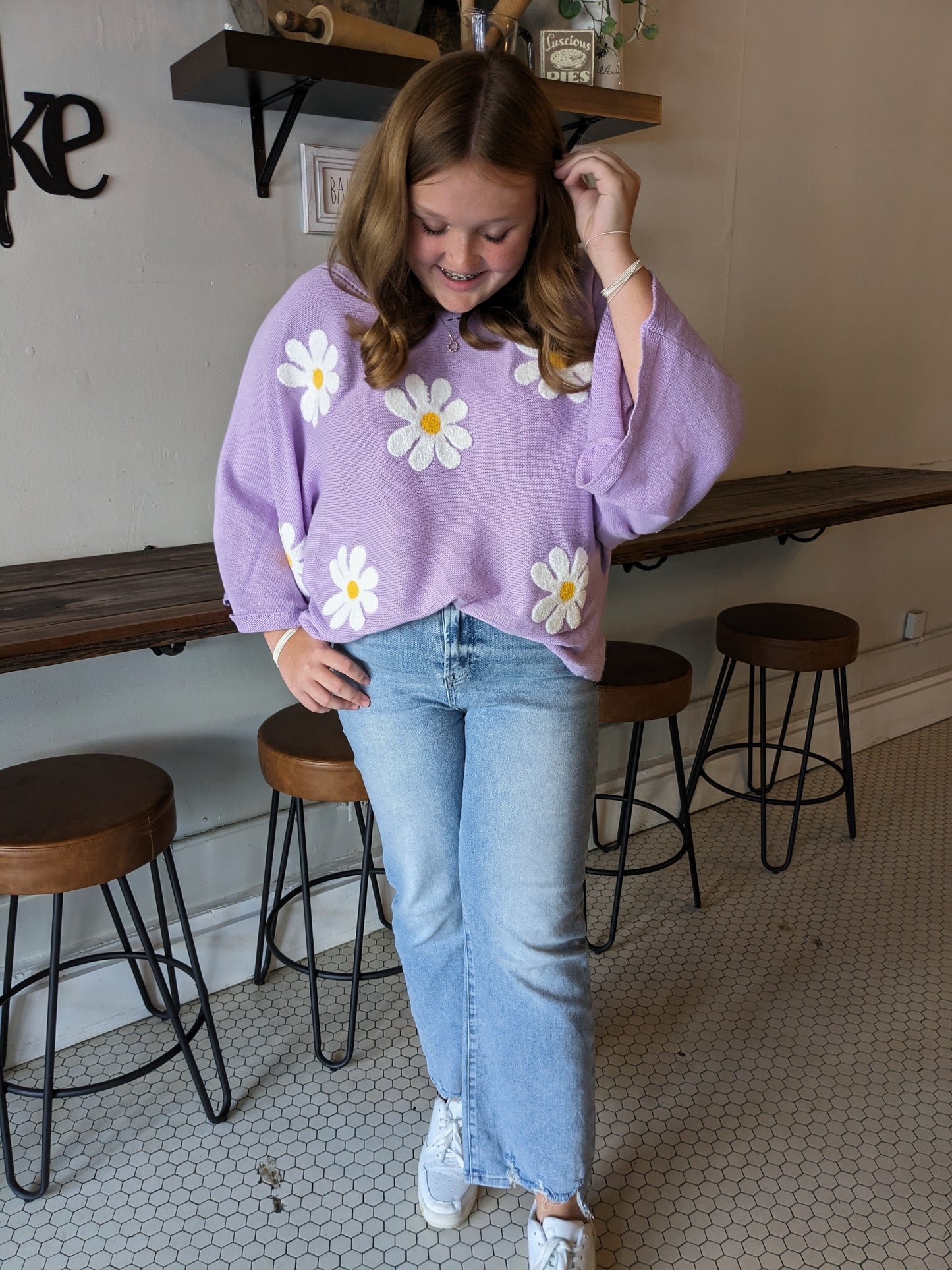 Lavender Retro Daisy Sweater