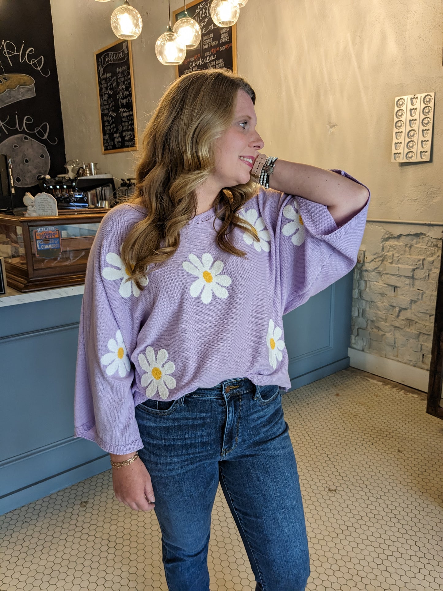 Lavender Retro Daisy Sweater