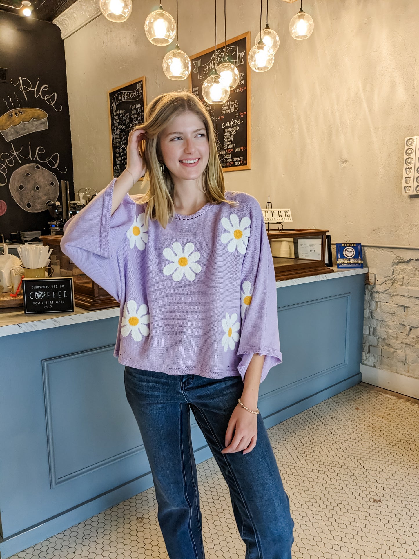 Lavender Retro Daisy Sweater