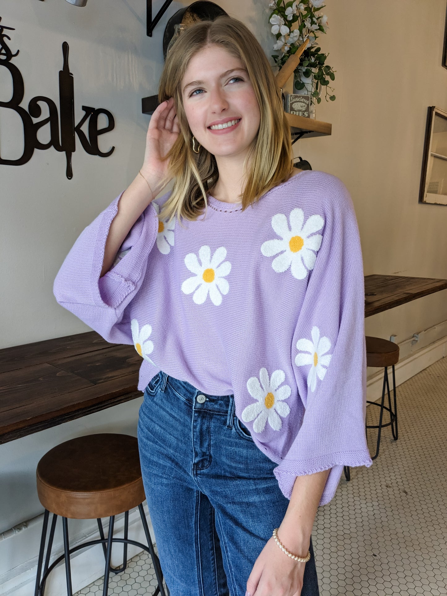 Lavender Retro Daisy Sweater