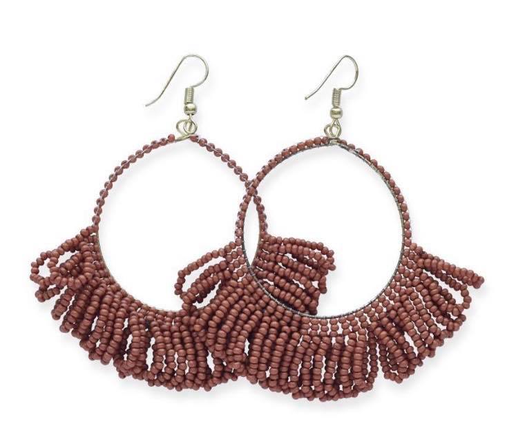 Fringe Bead Earrings - Rust