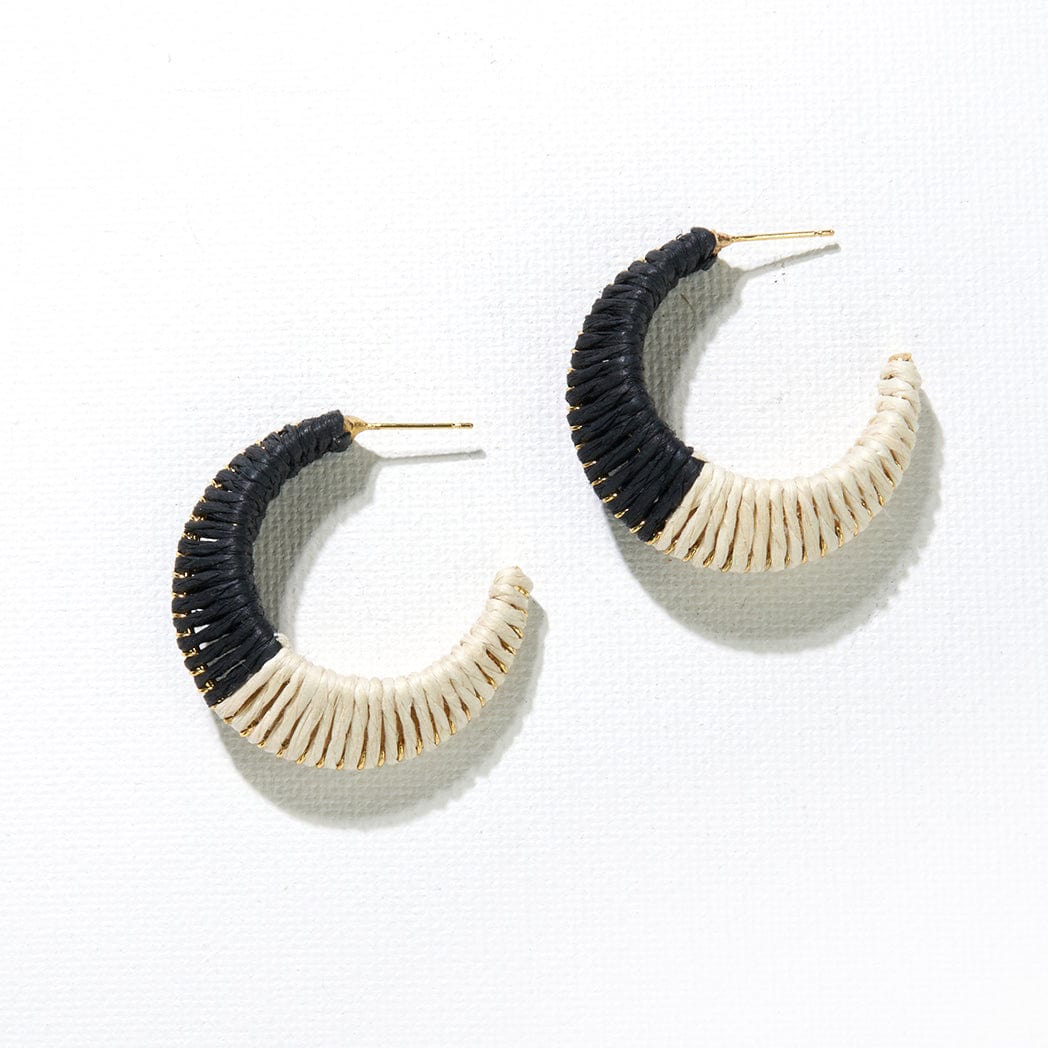 Black + Ivory Raffia Wrapped Hoops