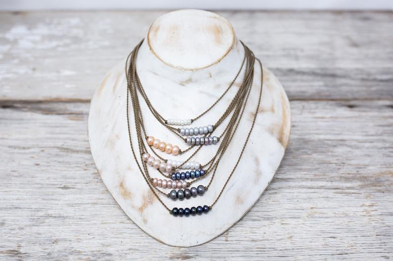 Bohemian Pearl Rondelle Petite Necklace || Choose Color