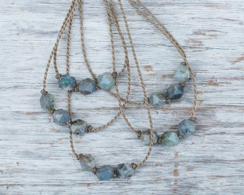 Labradorite Starcut Triple Knotted Necklace