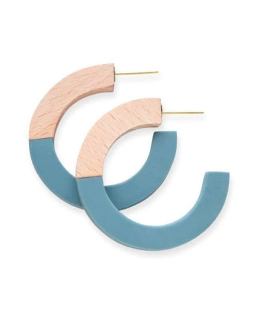 Teal & Wood Resin Hoops