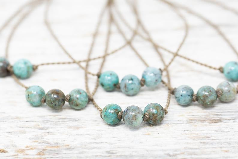 Chrysocolla Triple Knotted Necklace