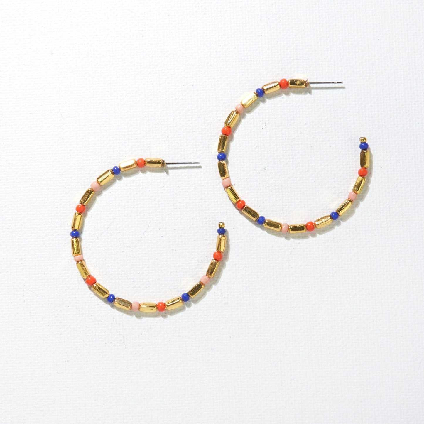 Brass + Lapis Bead Hoops